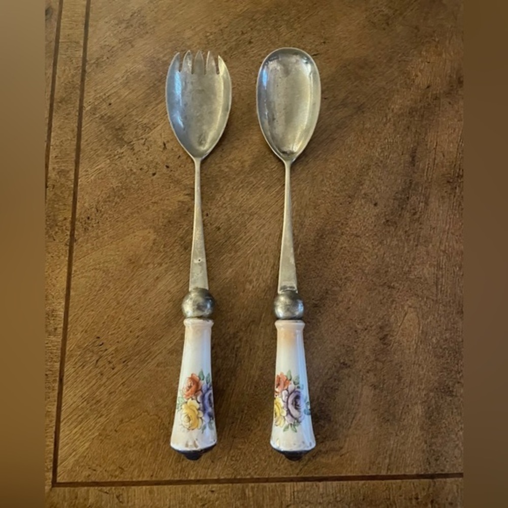 Antique serving spoon and fork set